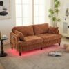 Modern Style Chenille 2 Seater Sofa With LED Light, USB Charging Port & Storage Bag - Orange - Image 10
