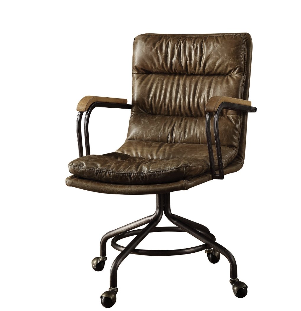 Harith - Vintage Top Grain Leather Office Chair - Brown - Image 4