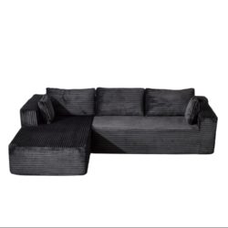 Compression Sectional Couch With Comfy Chaise, Boneless L Shape Sofa With Deep Seat, Minimalist Modular Couches Sleeper - Black