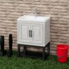 Modern Freestanding Bathroom Vanity With Ceramic Sink, Hot And Cold Faucet, 2 Door Cabinet & Open Iron Shelf, Magnesium Oxide And Iron Frame - White - Image 5