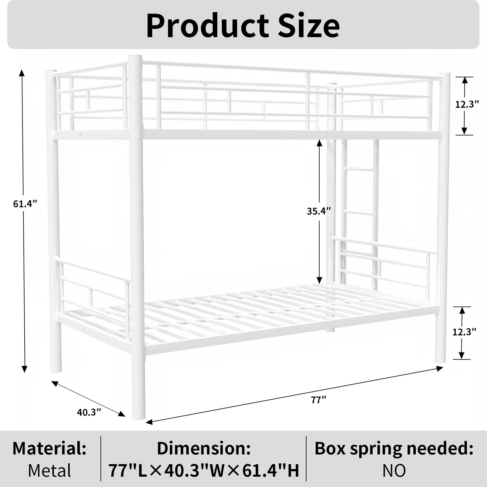 Twin Over Twin Bunk Bed With Ladder, High Guardrail, Storage, Noise Free - White - Image 8