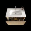 Etna - Striped Natural Oak Bathroom Vanity With White Ceramic Sink, Wall Mounted Floating Bathroom Vanity For Modern Bathroom, One-Piece White Basin Without Drain - White / Oak - Image 7
