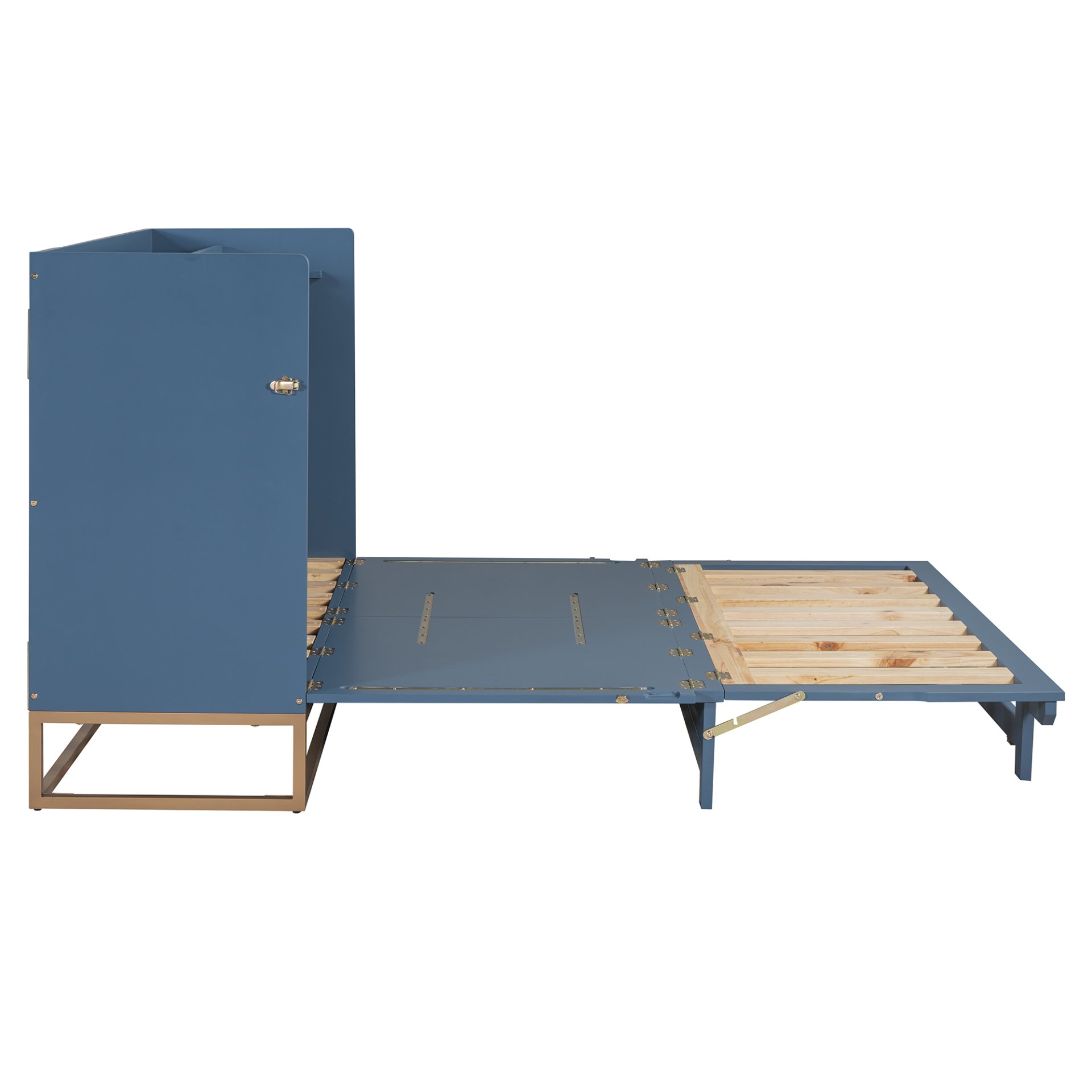 Queen Size Murphy Bed With Iron Legs, Modern Design - Blue - Image 11