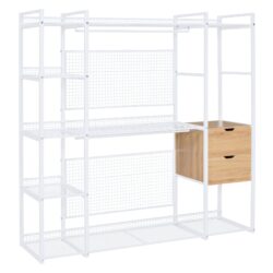 Open Style Wardrobe With Hanging Rails, Shelves And Drawers - White