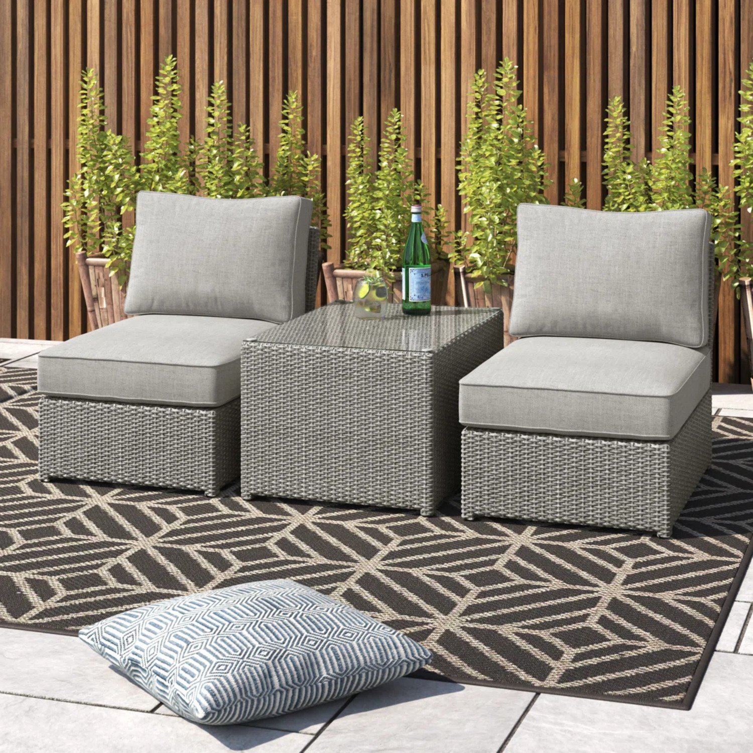 Outdoor Seating Set With Cushions, 2 Piece - Gray Mix - Image 2