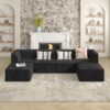 Modern Minimalist Corduroy Corner Sofa Sleeper Foam Upholstery Space Efficient Design - Black - Image 3