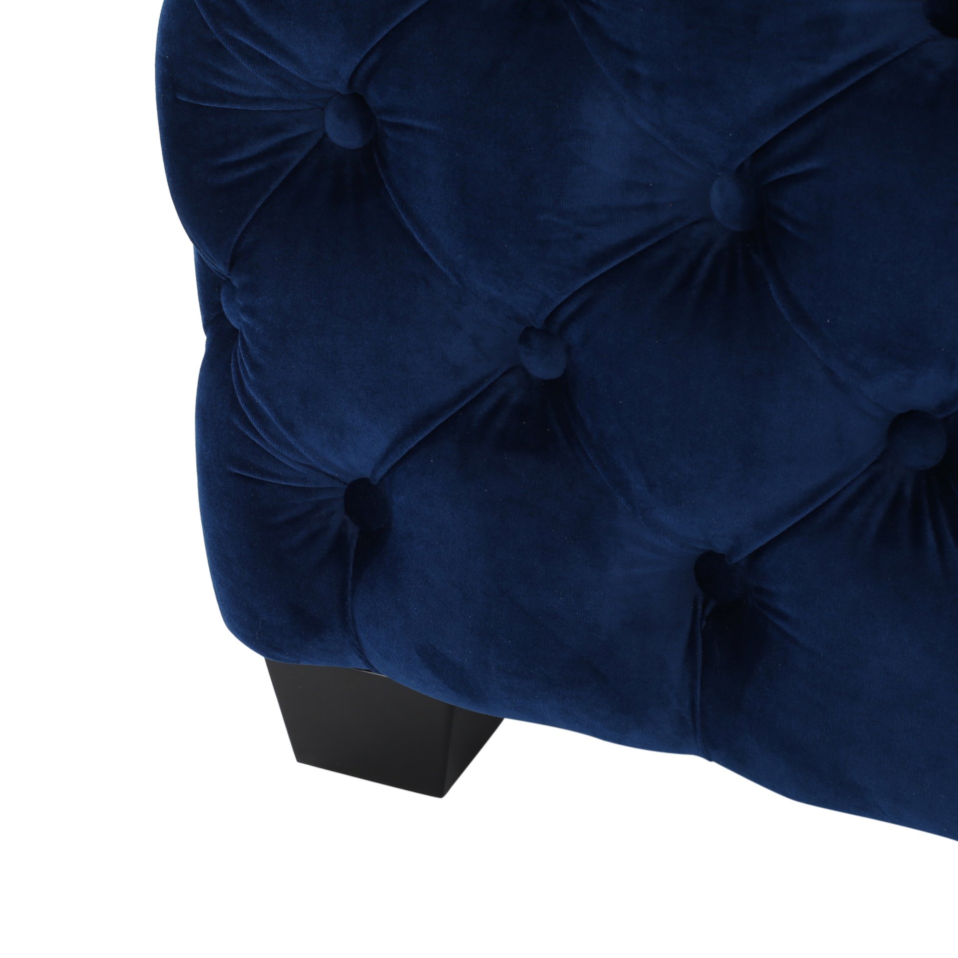 Modern Glam Ottoman With Velvet Upholstery And Button Tufted Design - Navy Blue - Image 10