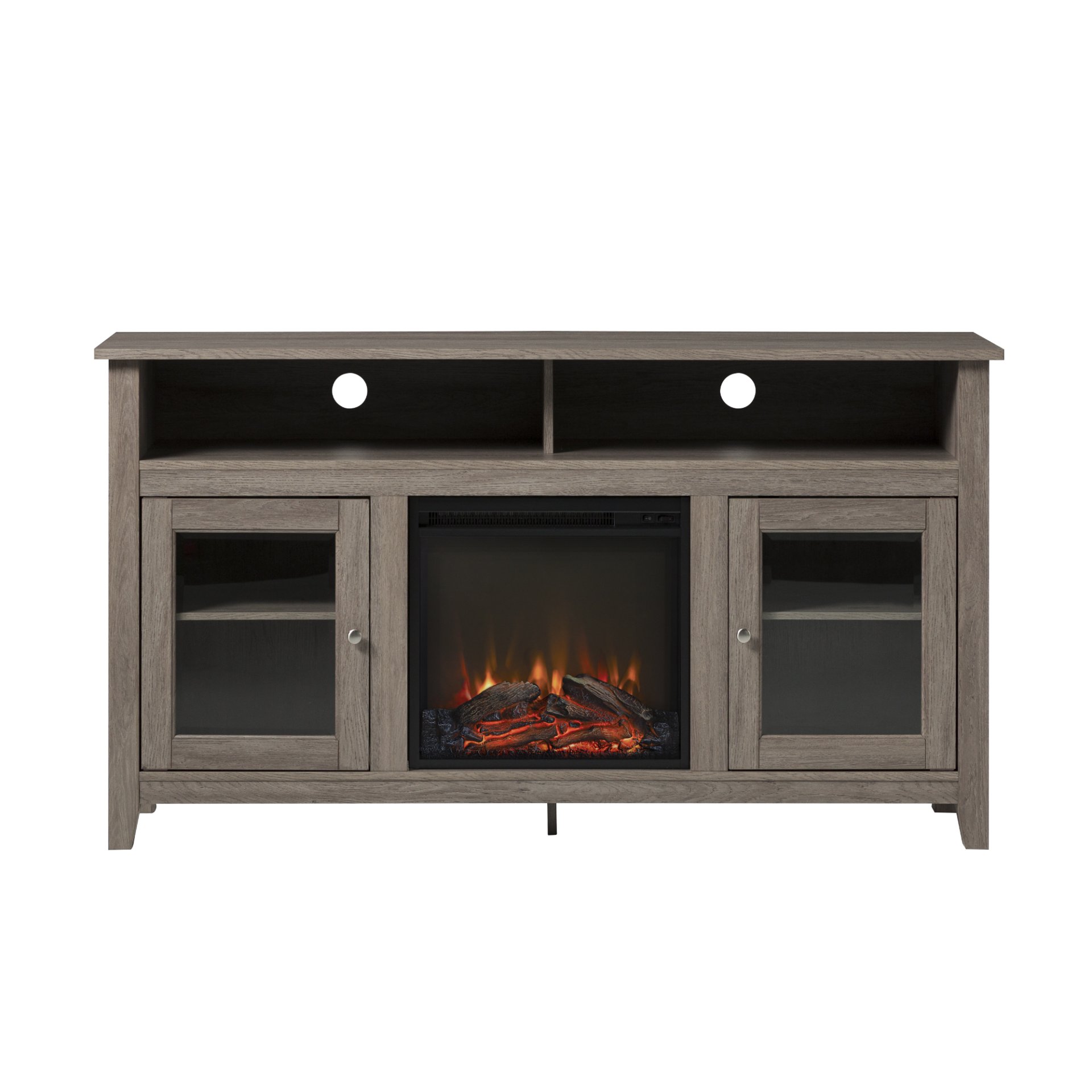 Classic Glass Door Fireplace Tall TV Stand For TVs Up To 65" - Driftwood - Image 4