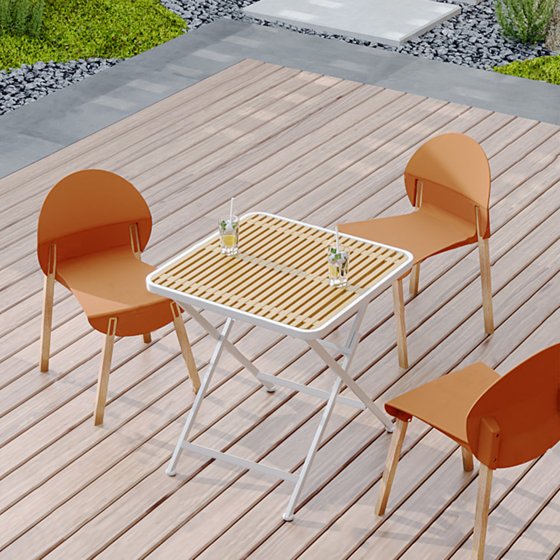 4 Piece Set Of Single Chairs With A Folding Square Table - Khaki / Tropical Orange / White - Image 12