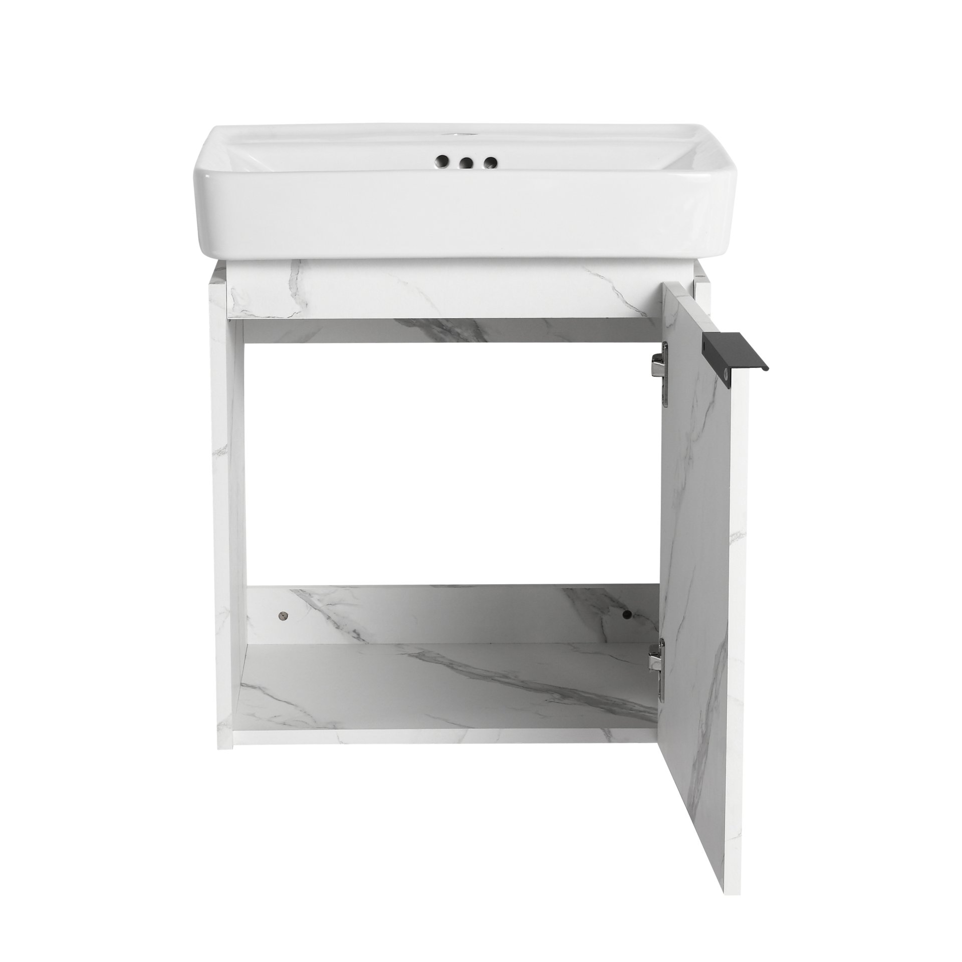 Wall Mounted Bathroom Vanity With Ceramic Sink And Storage Cabinet - Carrara White - Image 16
