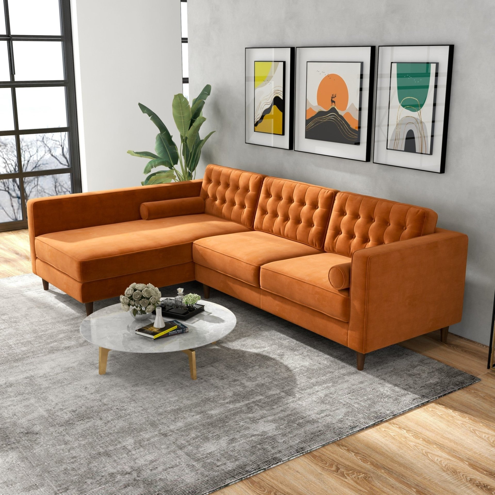 Christian - Sectional Sofa Left Facing - Burnt Orange - Image 2