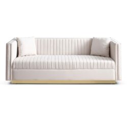 Contemporary Vertical Channel Tufted Sofa Modern Upholstered Couch For Living Room With 2 Pillows - Beige