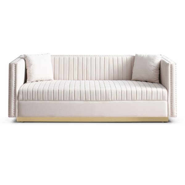 Contemporary Vertical Channel Tufted Sofa Modern Upholstered Couch For Living Room With 2 Pillows - Beige