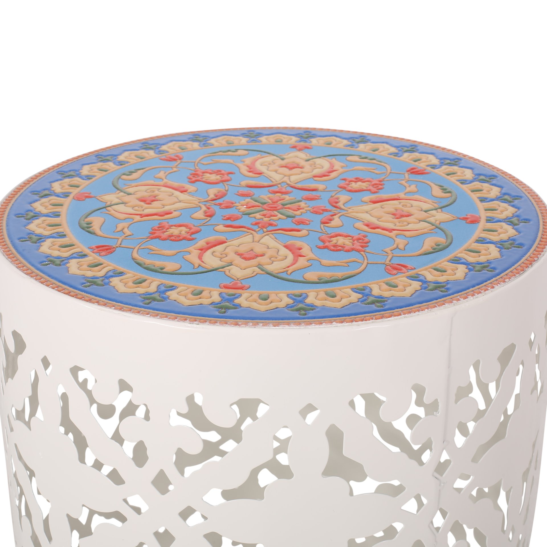 Airy - Outdoor Side Table With Lace Cut Design And Metal Frame - White - Image 4