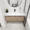 Modern Floating Bathroom Vanity Cabinet With Resin Sink Soft Close Doors And Drawer - Imitative Oak - Image 6