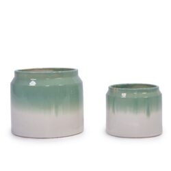 Gradient Flowerpot (Set of 2), Planter For Patio, Garden, Windowsill - White / Green