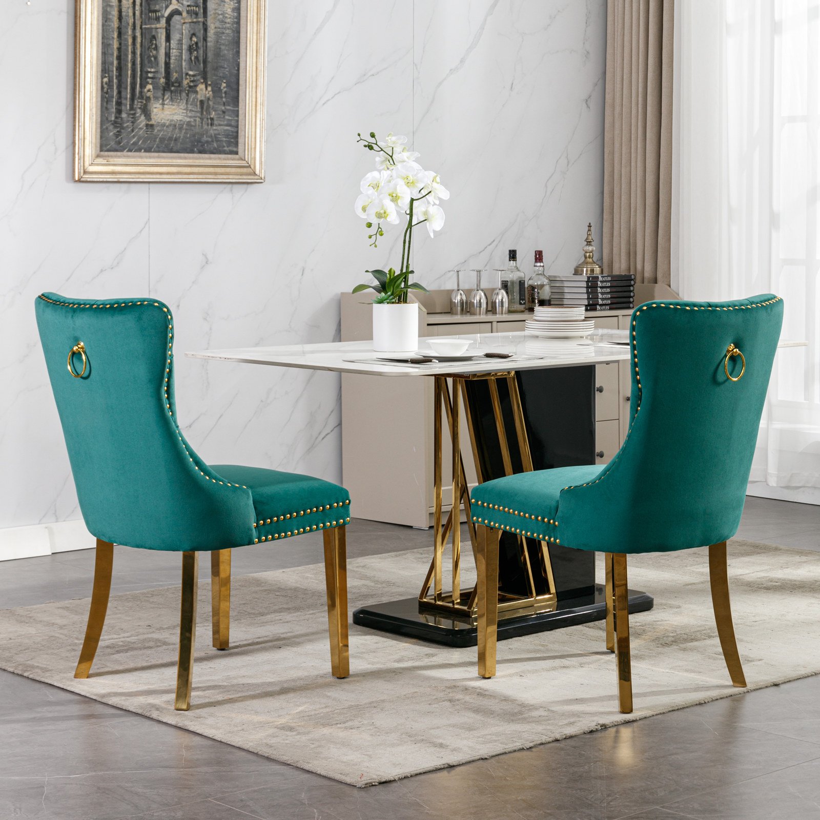 Nikki - Modern, High-End Tufted Solid Wood Contemporary Velvet Upholstered Dining Chair With Golden Stainless Steel Plating Legs, Nailhead Trim (Set of 2) - Green - Image 15