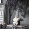 Sitting Gnome With Wings & Plaid Hat, For Halloween Decor - Black White - Image 3