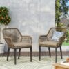 Modern Wicker Dining Club Chair With Water Resistant Cushions - Brown / Beige - Image 2