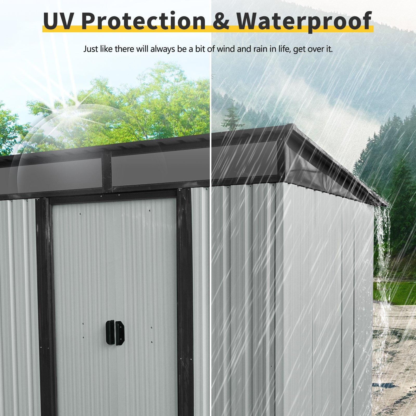 6Ft X 5Ft Outdoor Metal Storage Shed With Lockable Sliding Doors And Transparent Plate For Garden, Lawn - White / Black - Image 8