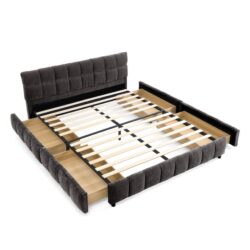 Modern Upholstered Queen Size Bed Frame With Storage Drawer - Dark Gray