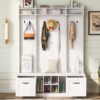 5 In 1 Entryway Bench With Coat Rack, 7 Sturdy Hooks, 2 Spacious Drawers And Adjustable Shelves, Wide Hall Tree With Metal Handles For Hallway - White - Image 9