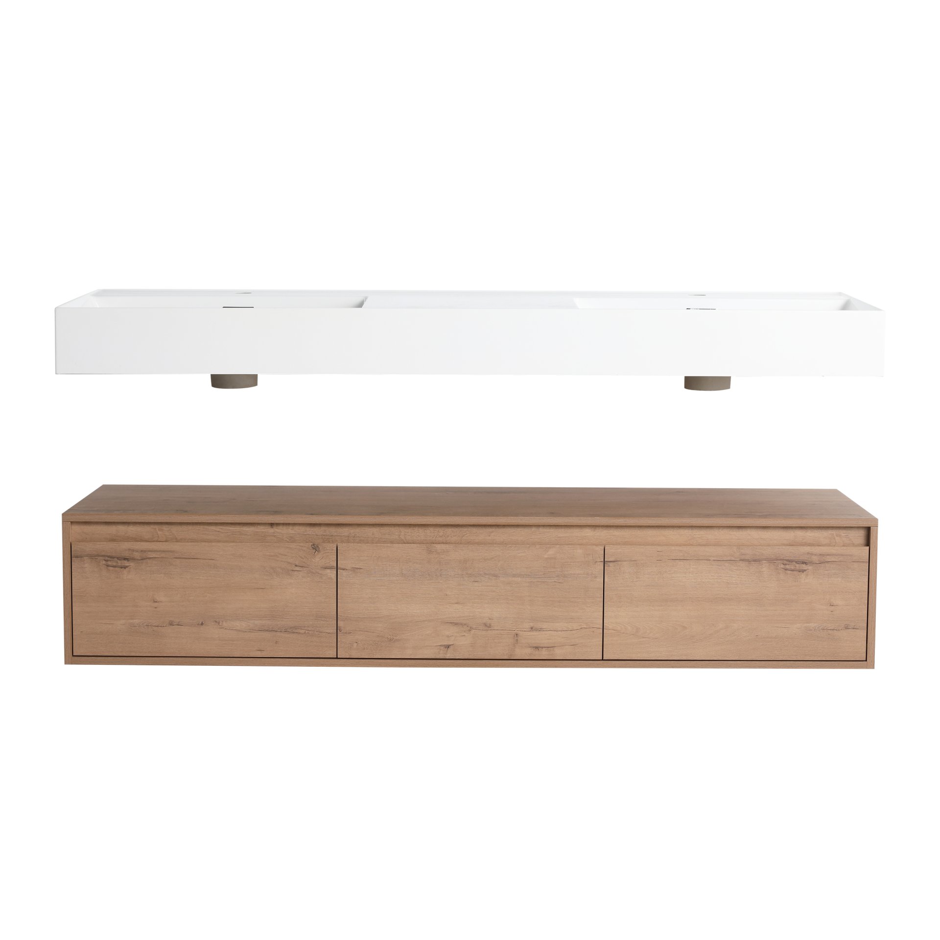 Contemporary Wall Mounted Bathroom Vanity With Dual Resin Sink And Soft Close Drawer - Imitative Oak - Image 12