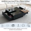 Movable Top Coffee Table, Modern Square Wood Coffee Table With High Gloss Finish, 4 Hidden Storage Drawers For Living Room - Black - Image 8