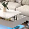 Contemporary Foldable Coffee Table With Drawers And LED White & Metal 3 Tier Design - White - Image 10