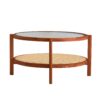 Modern Minimalist Circular Double Layer Solid Wood Coffee Table With Glass Top, Rattan Layer - Walnut - Image 13
