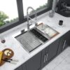 30" Drop In Kitchen Sink With Workstation Features, 16 Gauge Stainless Steel - Black / Gray - Image 7