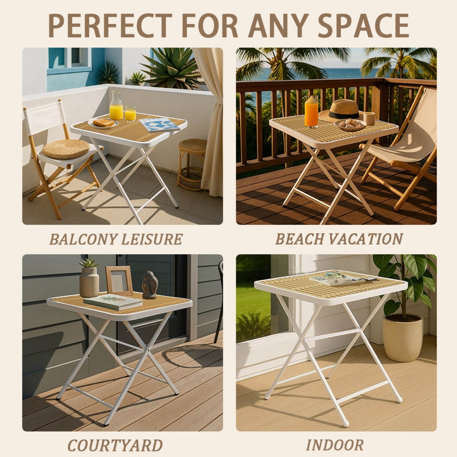 2 Pack Lounge Chair Set With Folding Square Table - Khaki / Pale Green / White - Image 10