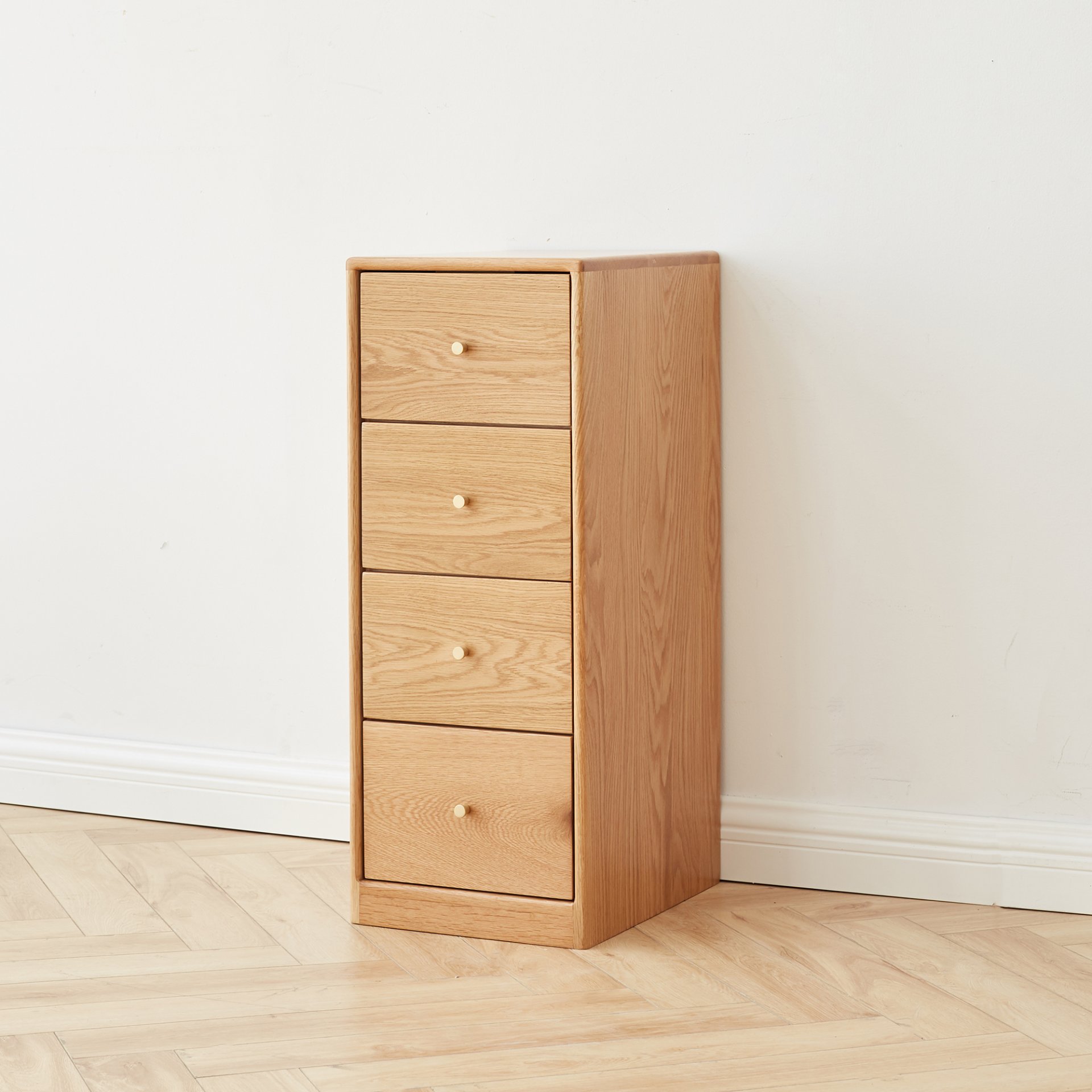 Free-Standing Corner Storage Cabinet For Living Room, Four Drawers - Solid Oak - Image 2