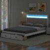 Elegant Wood Queen Size Platform Bed With Upholstered Headboard Led And Storage Drawers In Antique - Antique White - Image 5