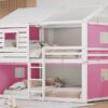 Full Size Bunk House Bed With Tent - Pink / White - Image 24