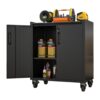 Heavy Duty Metal Garage Storage Cabinet With Wheels Sturdy Tool Storage Solution In Steel - Black - Image 4