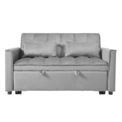 Convertible Sofa Bed, 3 In 1 Pull Out Couch Bed With Reclining Backrest, Pillows - Light Gray