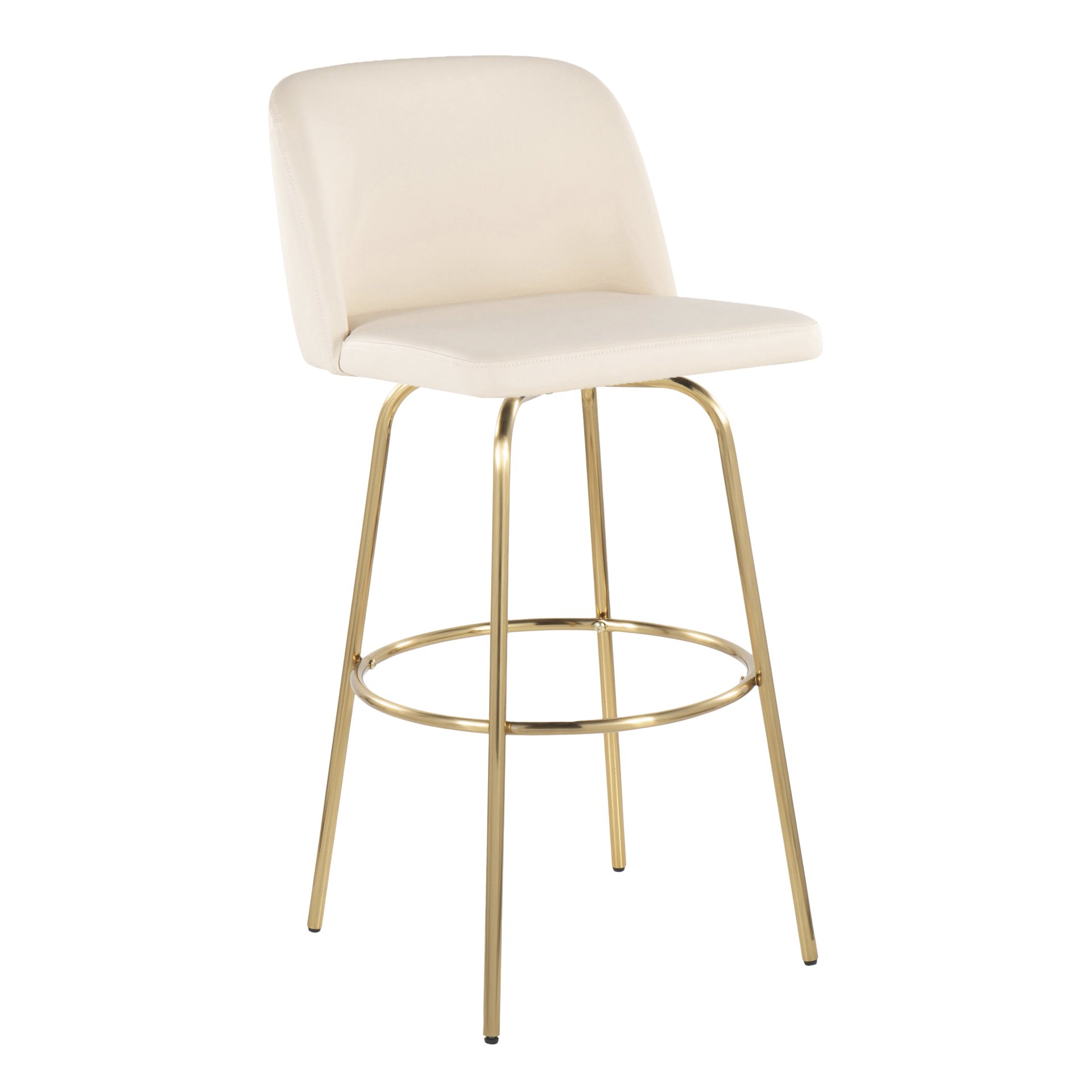 Toriano - Contemporary Fixed Height Barstool With Swivel With Round Footrest (Set of 2) - Cream / Gold - Image 2