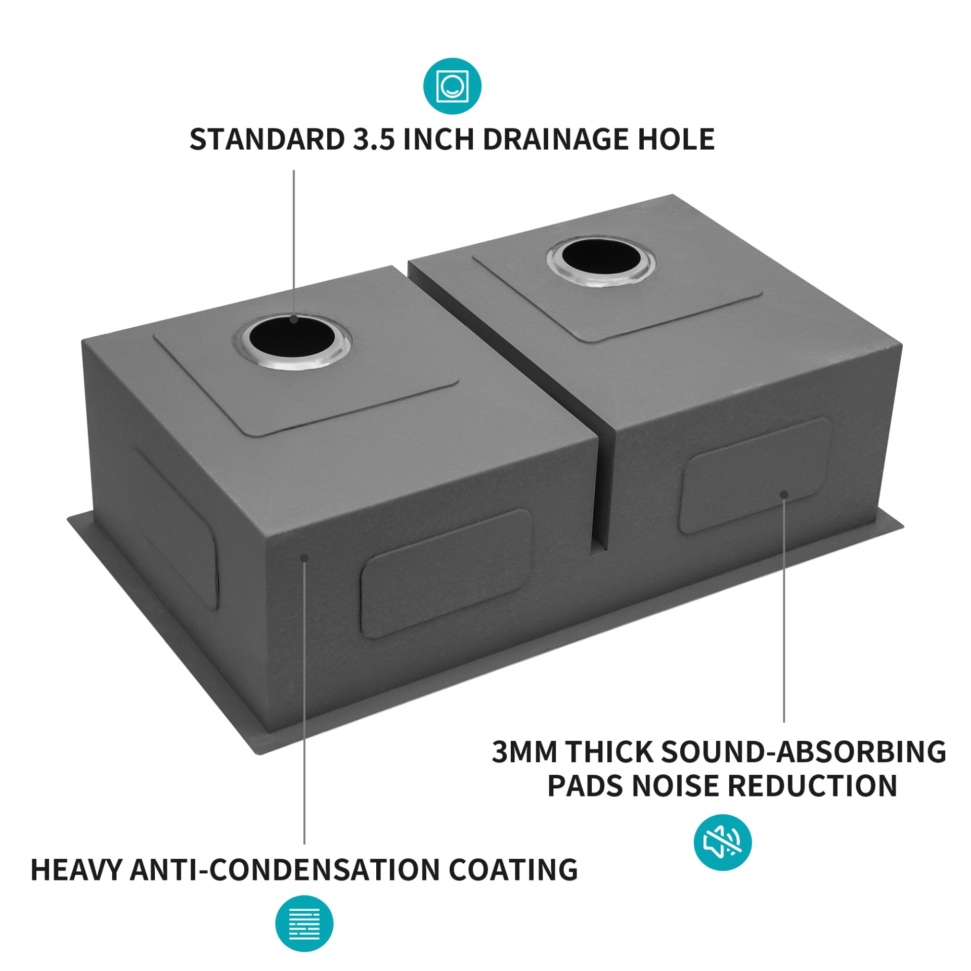 36" X 19" Double Bowl Undermount Sink With 2 10" Deep Basins - Brushed Nickel - Image 14