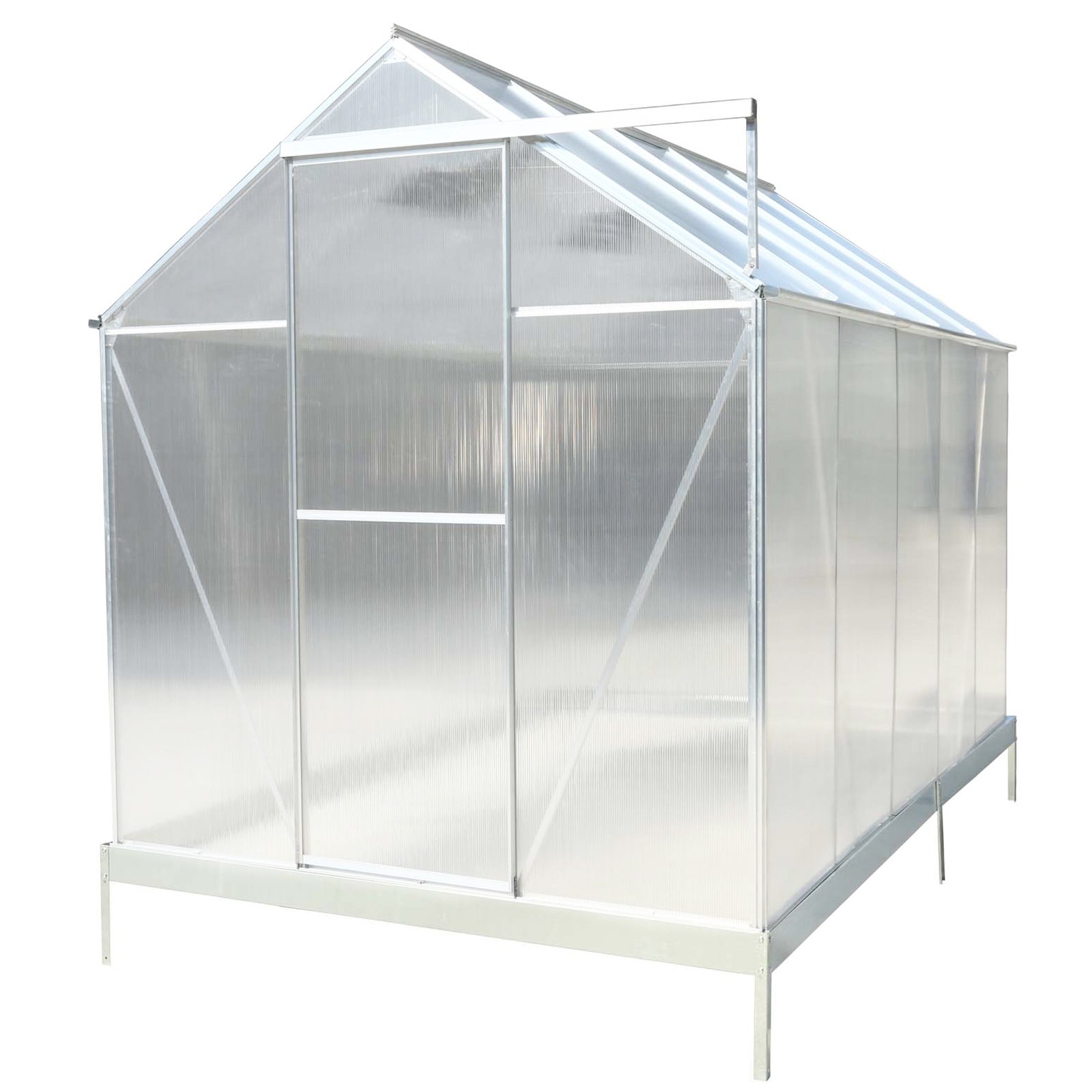 6.3'x10.2'x7' Polycarbonate Greenhouse, Heavy Duty Outdoor Aluminum Walk-In Green House Kit With Rain Gutter, Vent And Door For Backyard Garden - Aluminium - Image 5