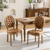 French Style Solid Wood Frame Antique Painting, Hand-Pulled Buckle Decoration Artificial Leather Dining Chair With Nailhead Trim, Wood Legs, Density Foam, Steel Spring Inner (Set of 2) - Light Brown - Image 14