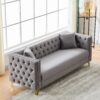 3 And 3 Seater Deep Seat Sofa With Button Nailhead And Square Arm Design - Gray - Image 9
