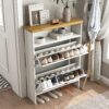 4 Layer Folding Shoe Cabinet With Metal Rounded Corners Convenient Shoe Storage - White - Image 7