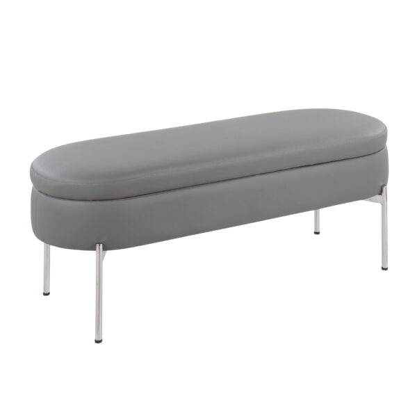 Chloe - Contemporary / Glam Storage Bench - Chrome / Gray