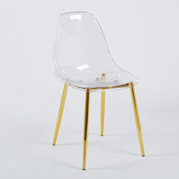 Dining Chair, Metal Leg, Plastic Seat (Set of 4) - Gold / Transparent