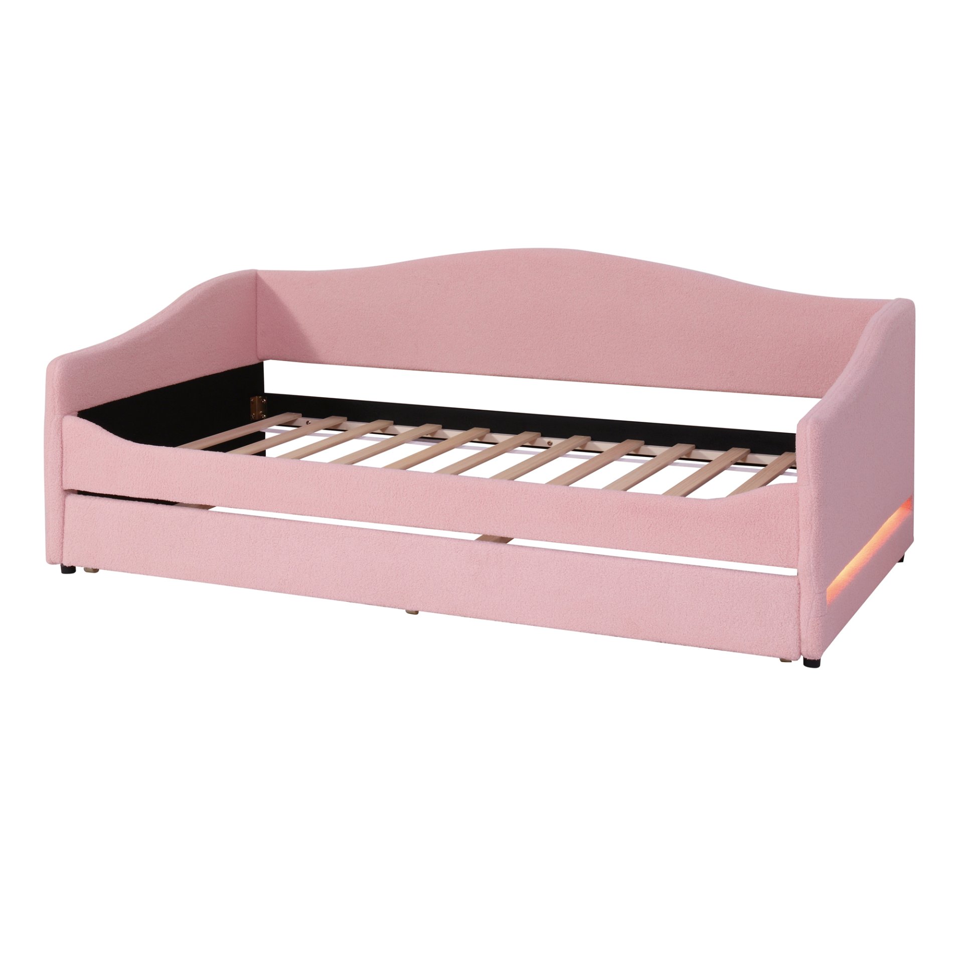 Twin Size Upholstered Daybed With Light And Trundle - Pink - Image 7