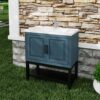 Modern Freestanding Bathroom Vanity With White Ceramic Sink, Hot And Cold Faucet, 2 Door Cabinet & Open Iron Shelf, Magnesium Oxide Frame - Blue - Image 5