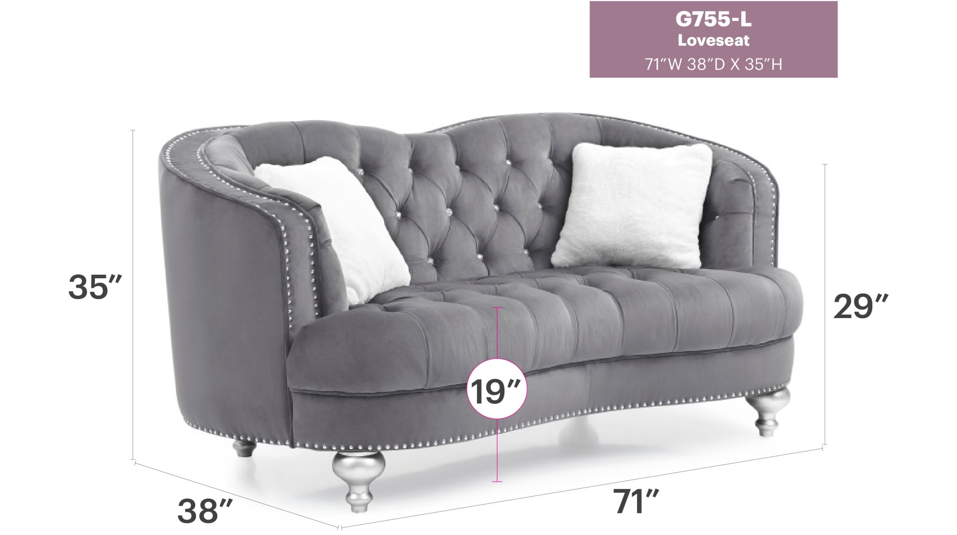 Charming Traditional Loveseat - Gray - Image 5