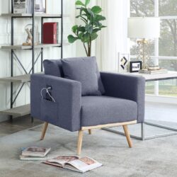 Easton - Linen Fabric Chair With USB Charging Ports Pockets And Pillows - Dark Gray