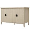 4 Door Sideboard, Carved Sideboard Buffet Cabinet With Storage, Modern Coffee Bar Cabinet With Adjustable Shelf For Living Room, Dining Room, Kitchen - Natural - Image 8